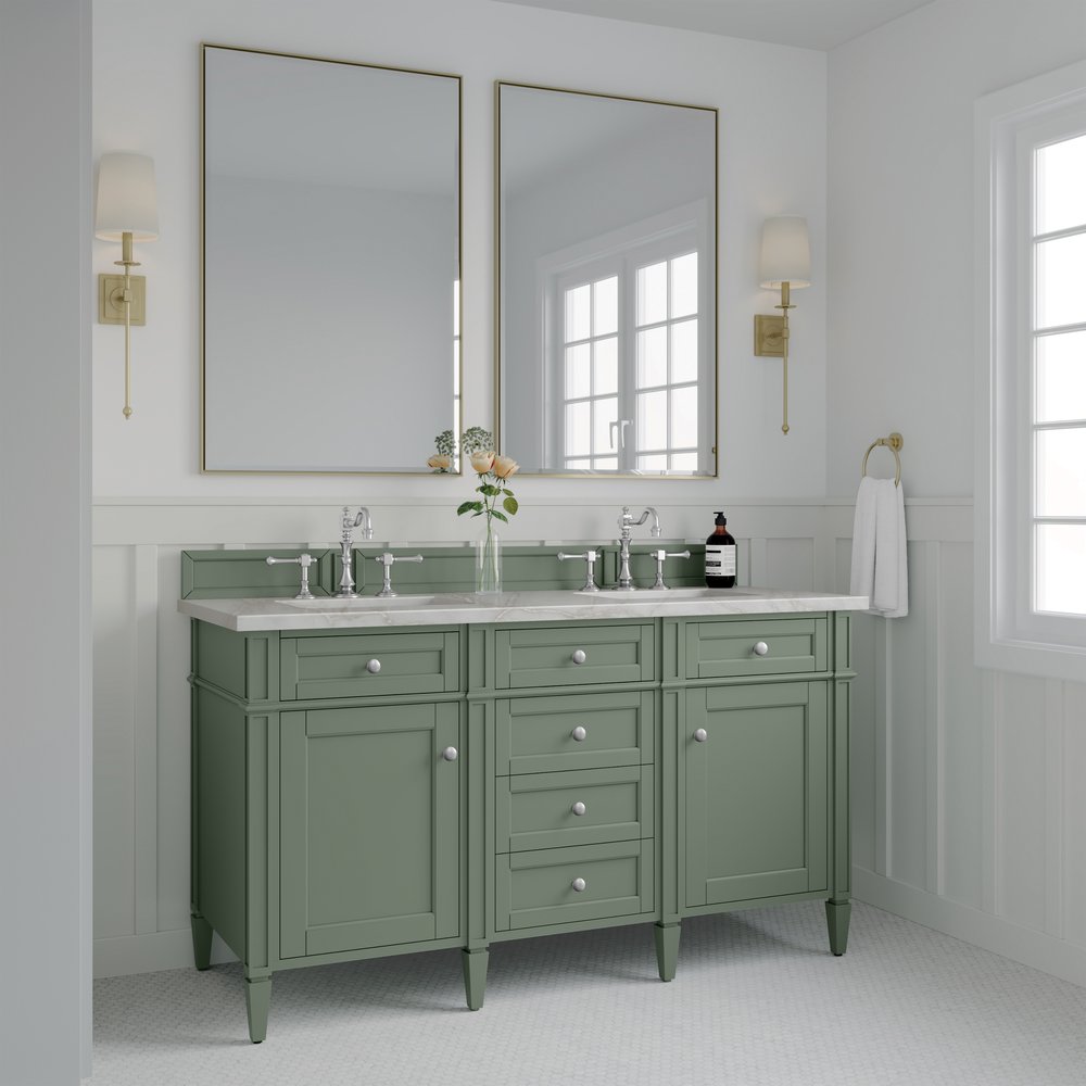 James Martin - Brittany 60" Double Vanity, Smokey Celadon w/ 3 CM Victorian Silver Top w/FreePower Wireless Charger - 650-V60D-SC-FVSL view 5