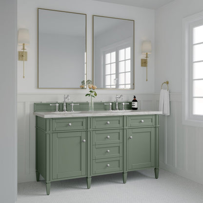 James Martin - Brittany 60" Double Vanity, Smokey Celadon w/ 3 CM Victorian Silver Top w/FreePower Wireless Charger - 650-V60D-SC-FVSL view 5