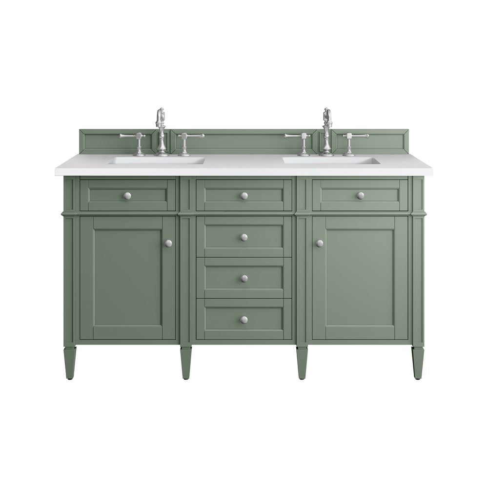 James Martin - Brittany 60" Double Vanity, Smokey Celadon w/ 3 CM White Zeus Top - 650-V60D-SC-3WZ view 1