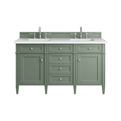 James Martin - Brittany 60" Double Vanity, Smokey Celadon w/ 3 CM White Zeus Top - 650-V60D-SC-3WZ view 1