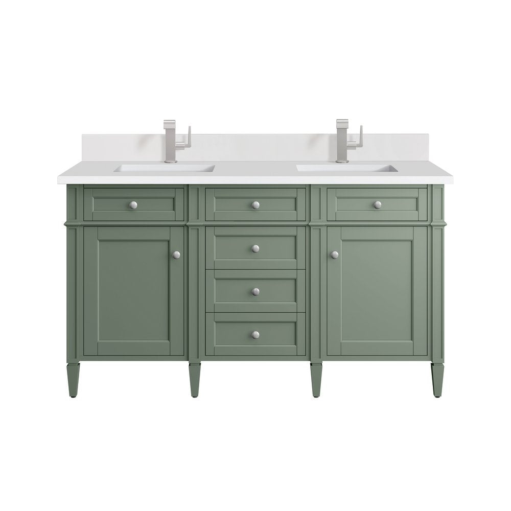 James Martin - Brittany 60" Double Vanity, Smokey Celadon w/ Single Hole 3 CM White Zeus Top & Backsplash - 650-V60D-SC-1WZ view 1