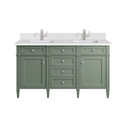 James Martin - Brittany 60" Double Vanity, Smokey Celadon w/ Single Hole 3 CM White Zeus Top & Backsplash - 650-V60D-SC-1WZ view 1