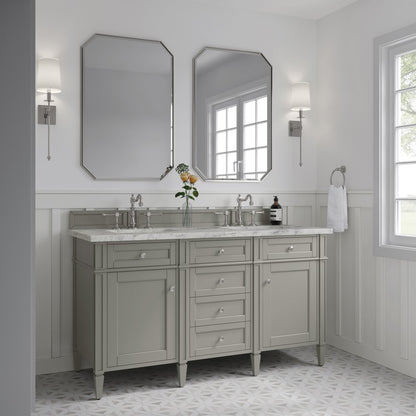 James Martin - Brittany 60" Double Vanity, Urban Gray w/ 3 CM Carrara Marble Top - 650-V60D-UGR-3CAR view 4
