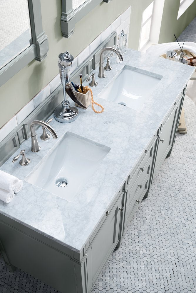 James Martin - Brittany 60" Double Vanity, Urban Gray w/ 3 CM Carrara Marble Top - 650-V60D-UGR-3CAR view 6