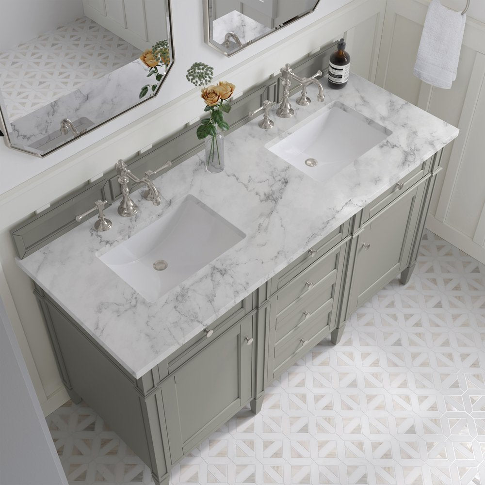 James Martin - Brittany 60" Double Vanity, Urban Gray w/ 3 CM Carrara Marble Top - 650-V60D-UGR-3CAR view 8