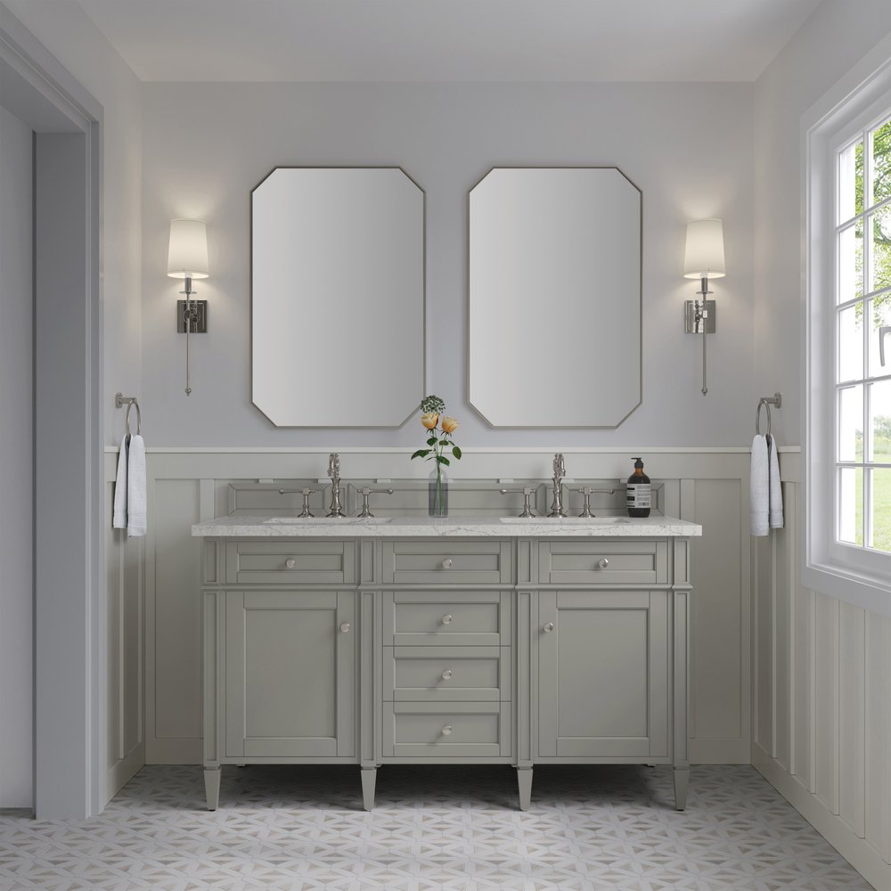 James Martin - Brittany 60" Double Vanity, Urban Gray w/ 3 CM Eternal Jasmine Pearl Silestone Top - 650-V60D-UGR-3EJP view 3