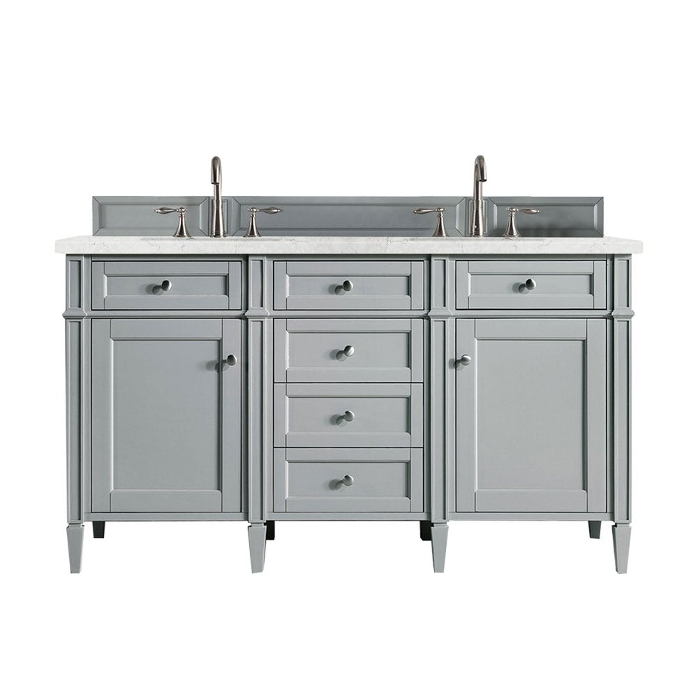 James Martin - Brittany 60" Double Vanity, Urban Gray w/ 3 CM Eternal Jasmine Pearl Silestone Top w/FreePower Wireless Charger - 650-V60D-UGR-FEJP view 1