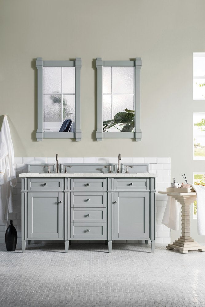 James Martin - Brittany 60" Double Vanity, Urban Gray w/ 3 CM Eternal Jasmine Pearl Silestone Top w/FreePower Wireless Charger - 650-V60D-UGR-FEJP view 4