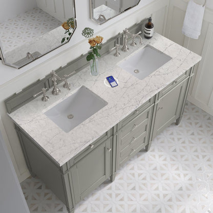 James Martin - Brittany 60" Double Vanity, Urban Gray w/ 3 CM Eternal Jasmine Pearl Silestone Top w/FreePower Wireless Charger - 650-V60D-UGR-FEJP view 8