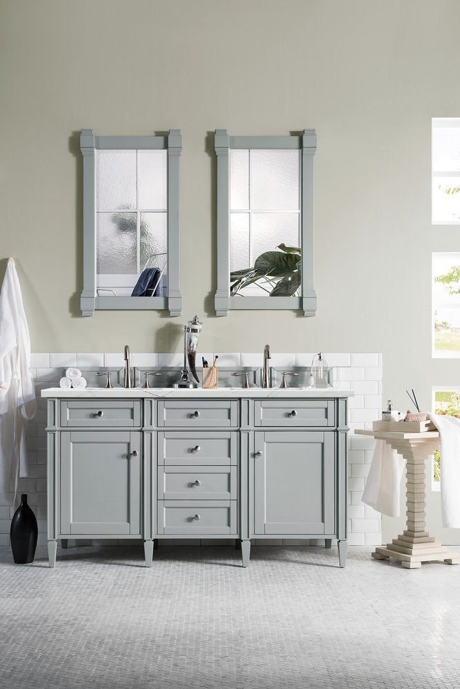 James Martin - Brittany 60" Double Vanity, Urban Gray w/ 3 CM Ethereal Noctis Silestone Top w/FreePower Wireless Charger - 650-V60D-UGR-FENC view 4