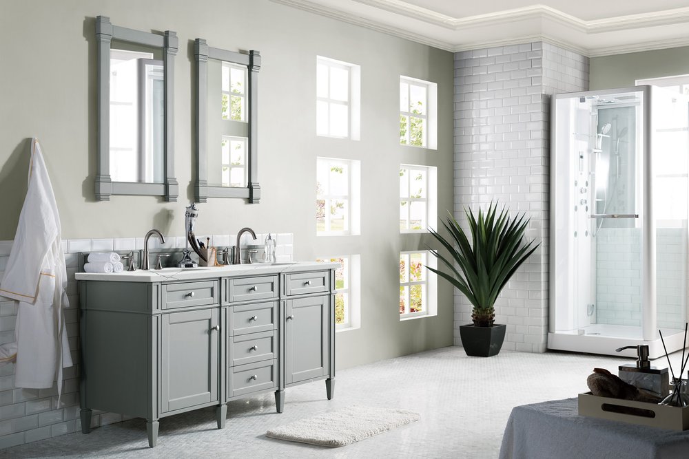 James Martin - Brittany 60" Double Vanity, Urban Gray w/ 3 CM Ethereal Noctis Silestone Top w/FreePower Wireless Charger - 650-V60D-UGR-FENC view 5