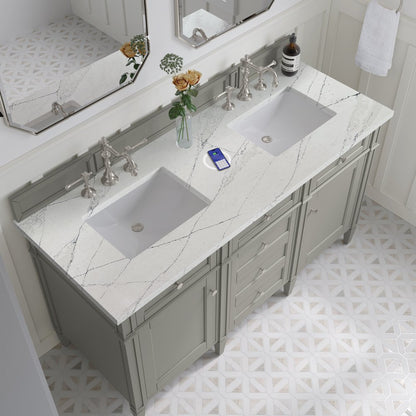 James Martin - Brittany 60" Double Vanity, Urban Gray w/ 3 CM Ethereal Noctis Silestone Top w/FreePower Wireless Charger - 650-V60D-UGR-FENC view 8