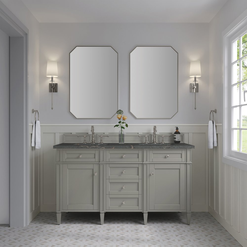 James Martin - Brittany 60" Double Vanity, Urban Gray w/ 3 CM Parisien Bleu Silestone Top - 650-V60D-UGR-3PBL view 3