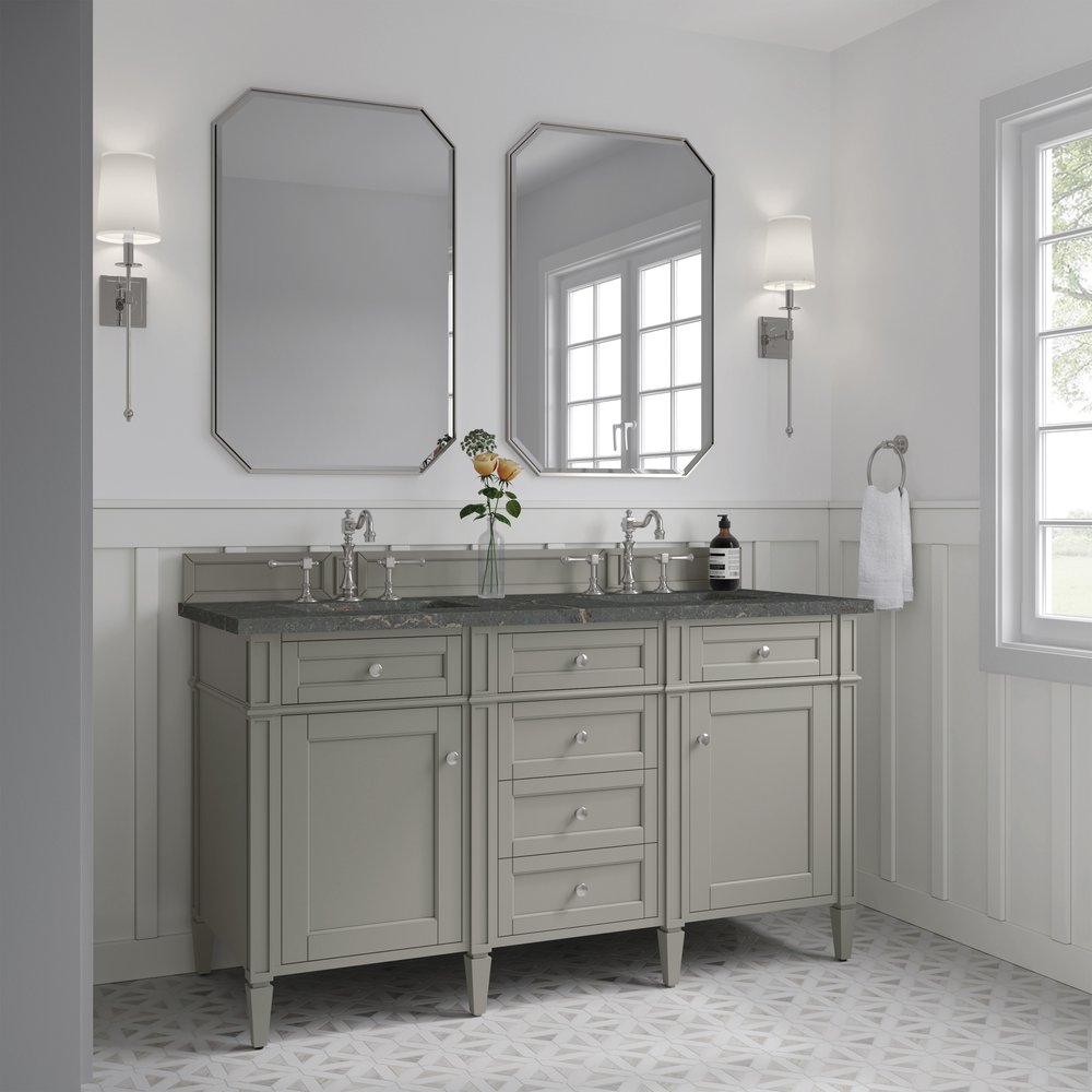 James Martin - Brittany 60" Double Vanity, Urban Gray w/ 3 CM Parisien Bleu Silestone Top - 650-V60D-UGR-3PBL view 4