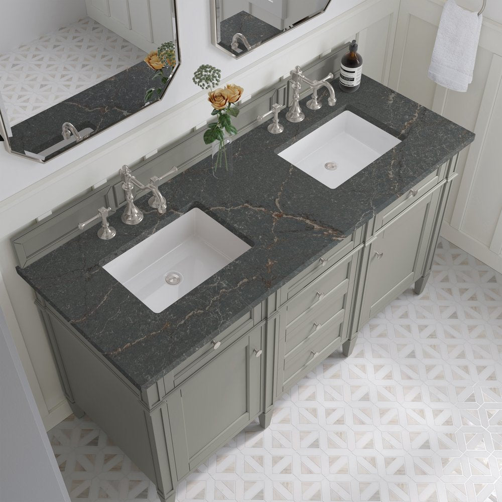 James Martin - Brittany 60" Double Vanity, Urban Gray w/ 3 CM Parisien Bleu Silestone Top - 650-V60D-UGR-3PBL view 7