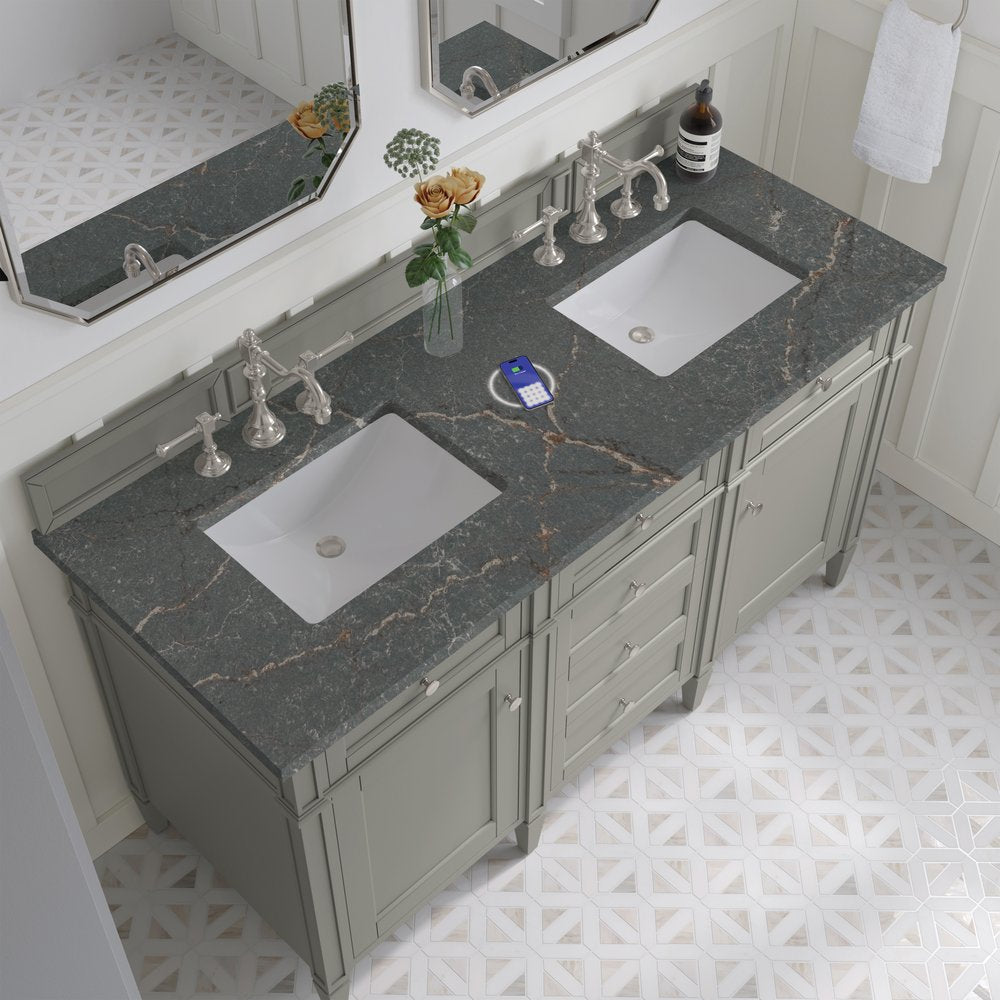 James Martin - Brittany 60" Double Vanity, Urban Gray w/ 3 CM Parisien Bleu Silestone Top w/FreePower Wireless Charger - 650-V60D-UGR-FPBL view 8