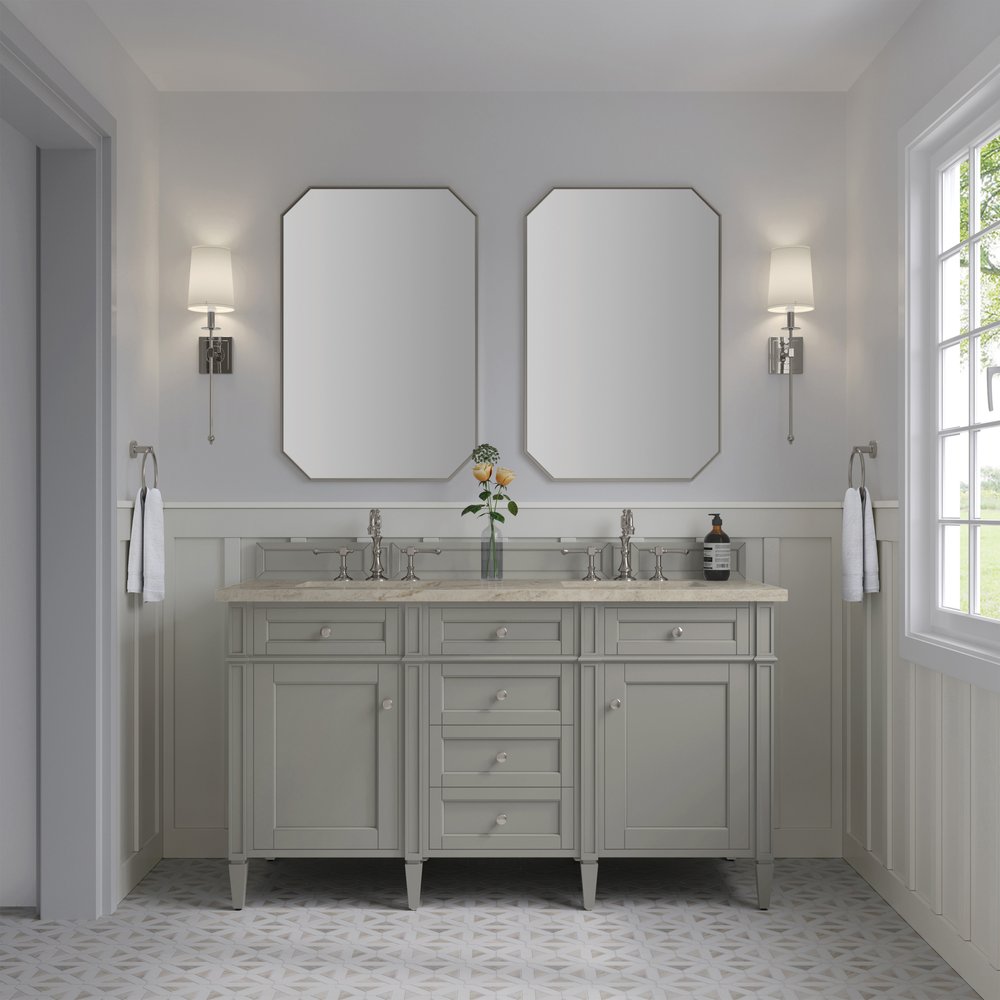 James Martin - Brittany 60" Double Vanity, Urban Gray, w/ 3 CM Tajnar Eclos Top - 650-V60D-UGR-3TJR view 3