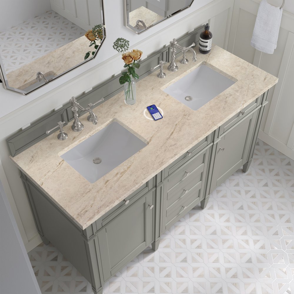 James Martin - Brittany 60" Double Vanity, Urban Gray, w/ 3 CM Tajnar Eclos Top w/FreePower Wireless Charger - 650-V60D-UGR-FTJR view 6