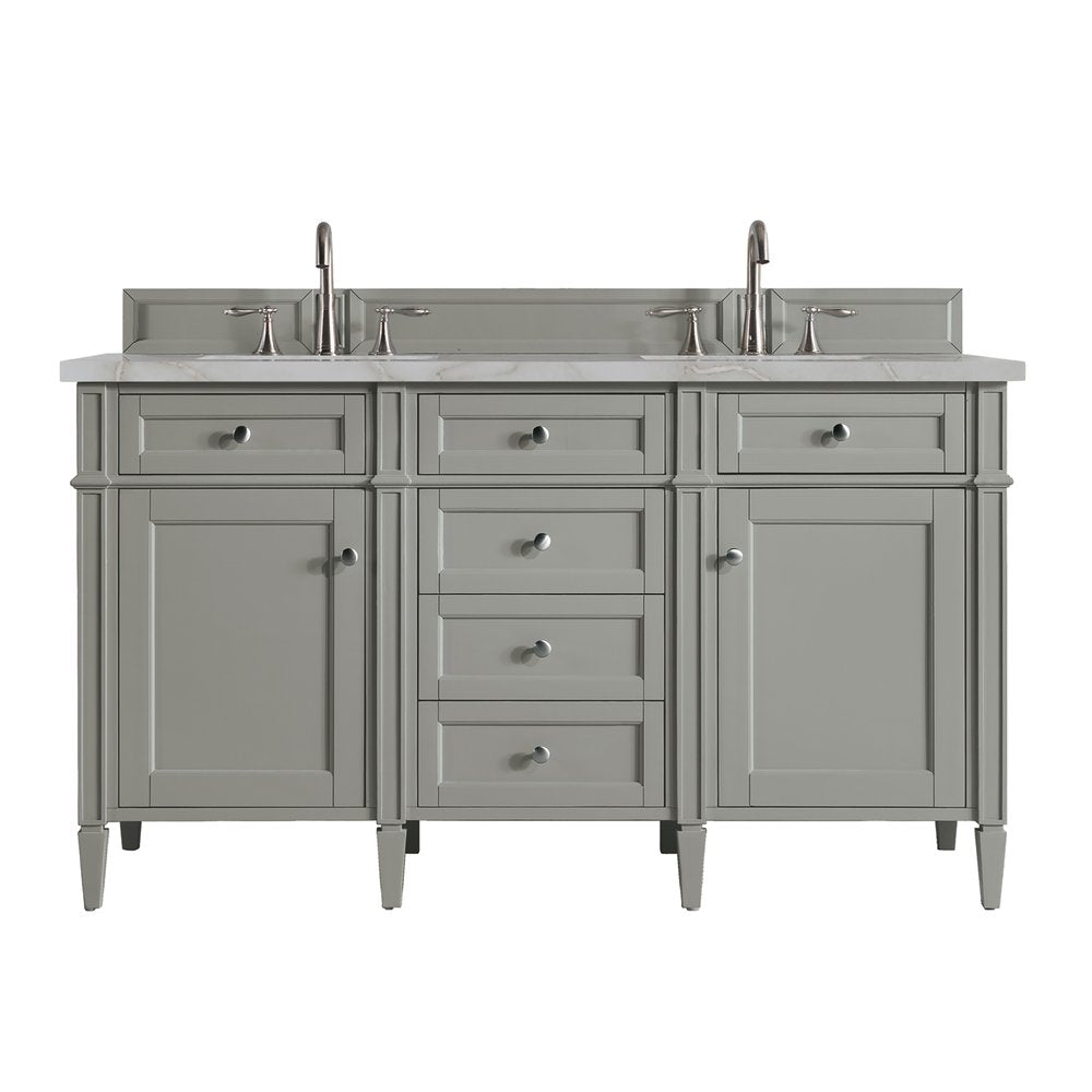 James Martin - Brittany 60" Double Vanity, Urban Gray w/ 3 CM Victorian Silver Silestone Top - 650-V60D-UGR-3VSL view 1