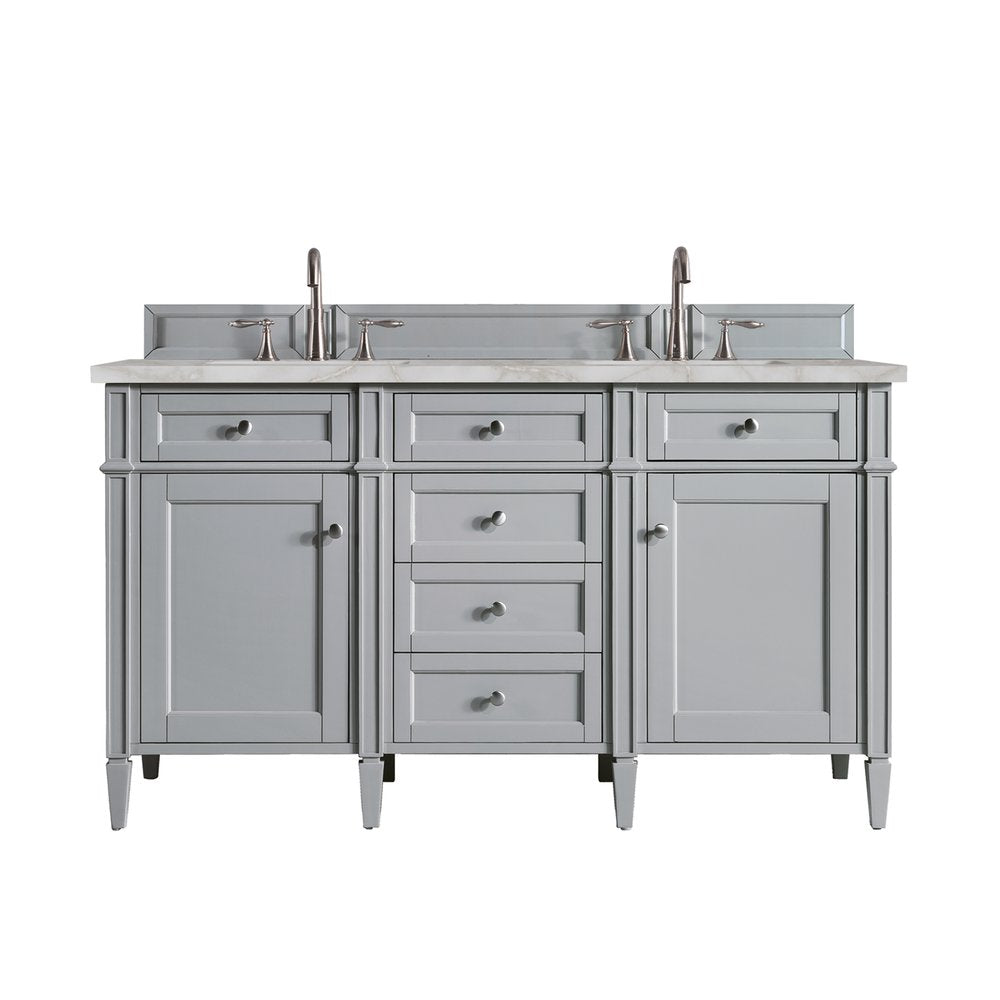 James Martin - Brittany 60" Double Vanity, Urban Gray w/ 3 CM Victorian Silver Silestone Top w/FreePower Wireless Charger - 650-V60D-UGR-FVSL view 1