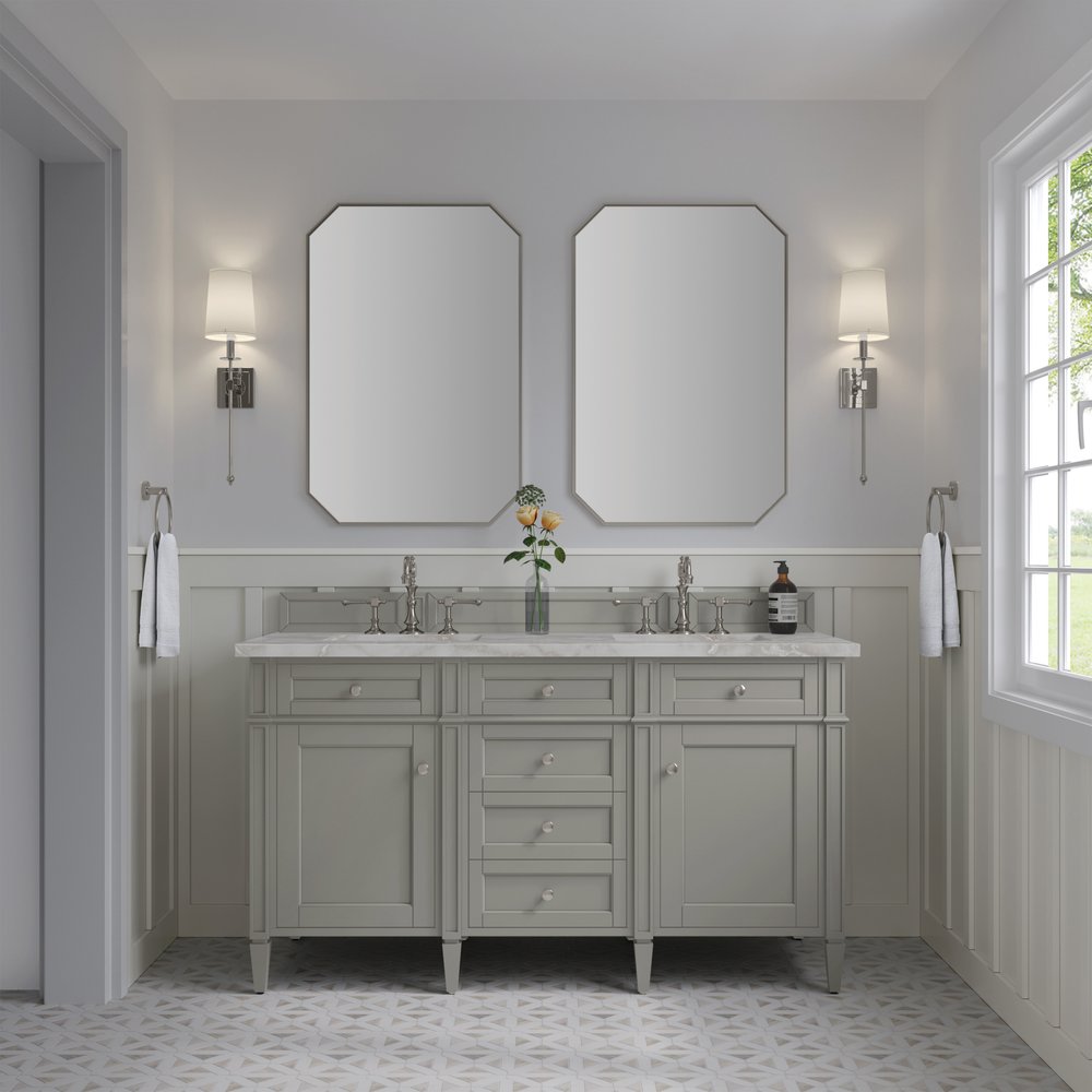 James Martin - Brittany 60" Double Vanity, Urban Gray w/ 3 CM Victorian Silver Silestone Top w/FreePower Wireless Charger - 650-V60D-UGR-FVSL view 4
