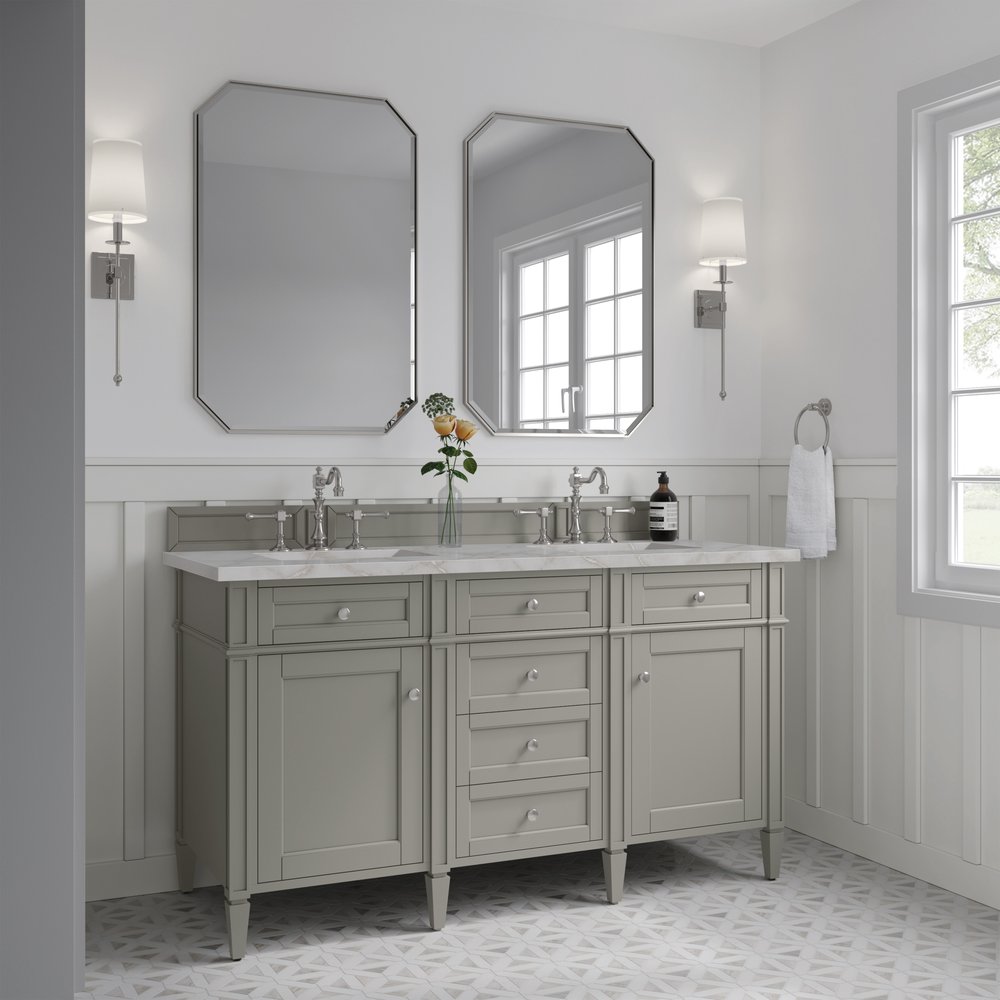 James Martin - Brittany 60" Double Vanity, Urban Gray w/ 3 CM Victorian Silver Silestone Top w/FreePower Wireless Charger - 650-V60D-UGR-FVSL view 5