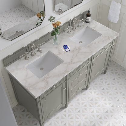 James Martin - Brittany 60" Double Vanity, Urban Gray w/ 3 CM Victorian Silver Silestone Top w/FreePower Wireless Charger - 650-V60D-UGR-FVSL view 8