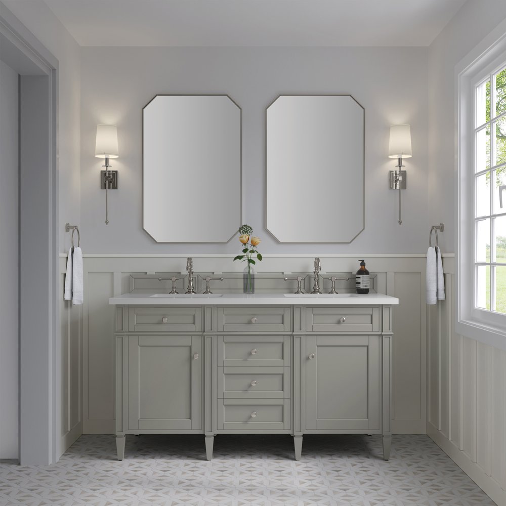 James Martin - Brittany 60" Double Vanity, Urban Gray w/ 3 CM White Zeus Silestone Top - 650-V60D-UGR-3WZ view 2