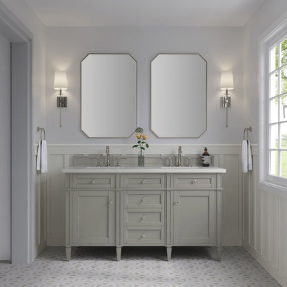 James Martin - Brittany 60" Double Vanity, Urban Gray w/ 3 CM White Zeus Silestone Top - 650-V60D-UGR-3WZ view 2
