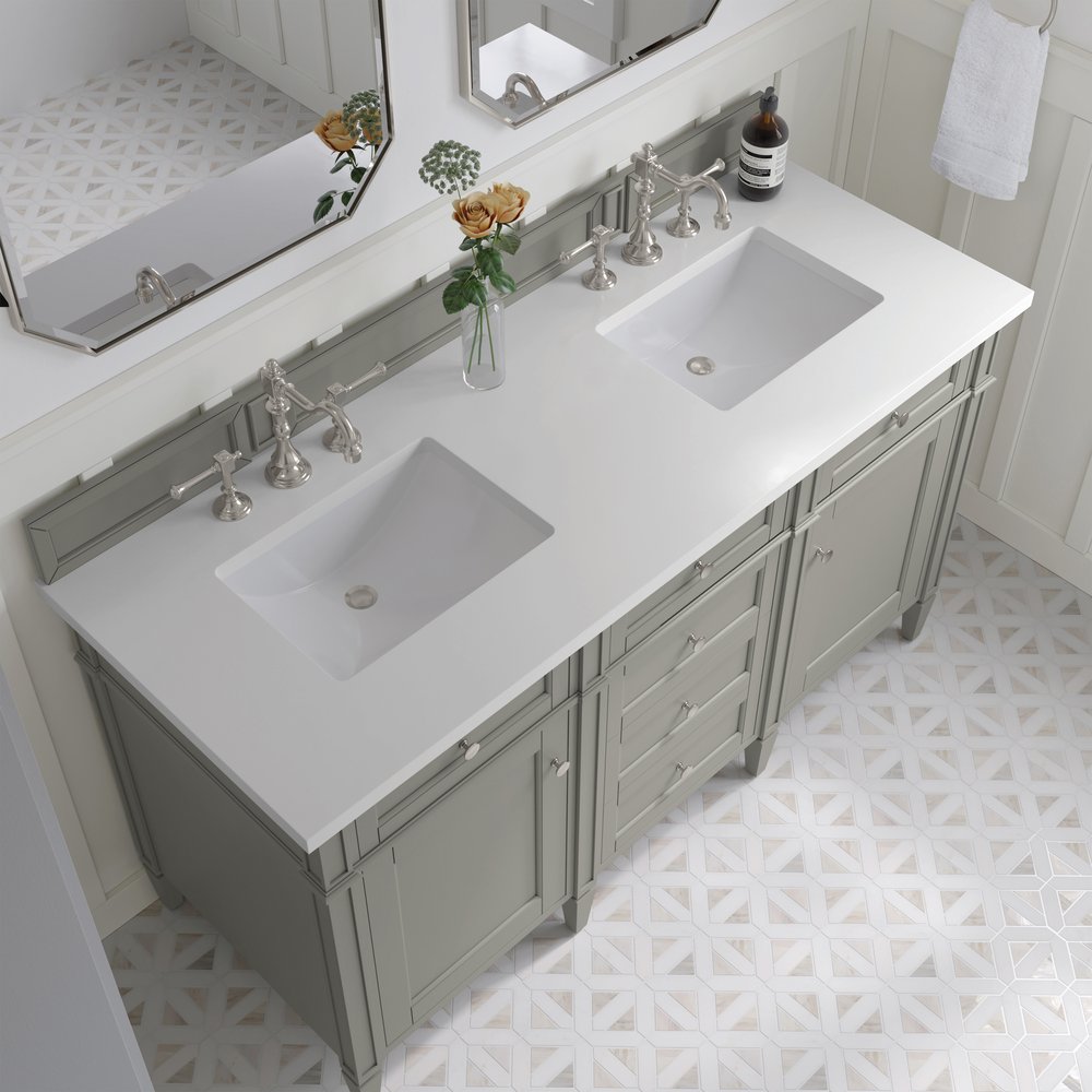 James Martin - Brittany 60" Double Vanity, Urban Gray w/ 3 CM White Zeus Silestone Top - 650-V60D-UGR-3WZ view 5