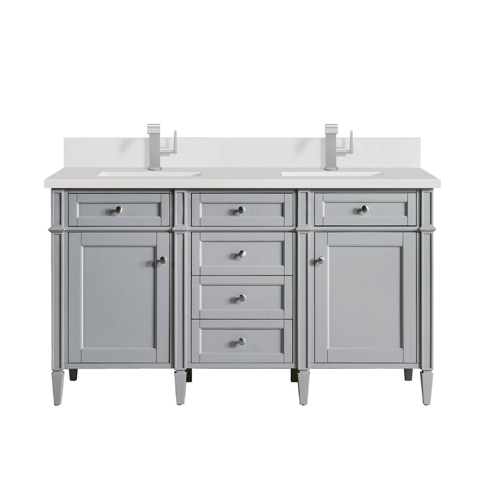 James Martin - Brittany 60" Double Vanity, Urban Gray w/ Single Hole 3 CM White Zeus Silestone Top & Backsplash - 650-V60D-UGR-1WZ view 1