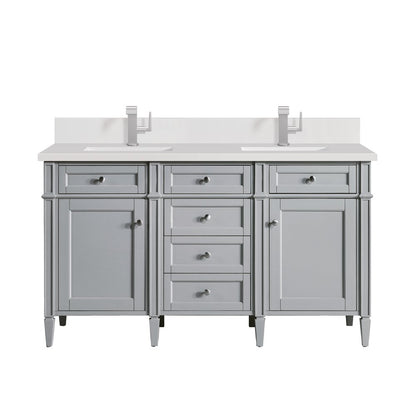 James Martin - Brittany 60" Double Vanity, Urban Gray w/ Single Hole 3 CM White Zeus Silestone Top & Backsplash - 650-V60D-UGR-1WZ view 1