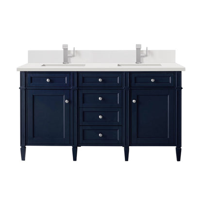 James Martin - Brittany 60" Double Vanity, Victory Bleu w/ Single Hole 3 CM White Zeus Silestone Top & Backsplash - 650-V60D-VBL-1WZ view 1