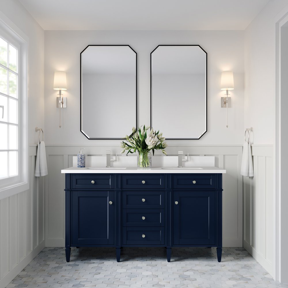 James Martin - Brittany 60" Double Vanity, Victory Bleu w/ Single Hole 3 CM White Zeus Silestone Top & Backsplash - 650-V60D-VBL-1WZ view 3
