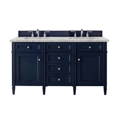 James Martin - Brittany 60" Double Vanity, Victory Blue w/ 3 CM Carrara Marble Top - 650-V60D-VBL-3CAR view 1