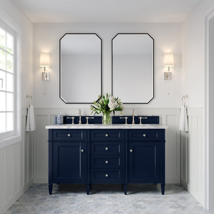 James Martin - Brittany 60" Double Vanity, Victory Blue w/ 3 CM Carrara Marble Top - 650-V60D-VBL-3CAR view 3