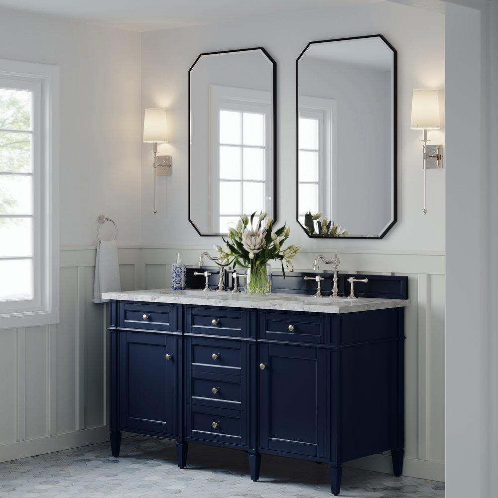 James Martin - Brittany 60" Double Vanity, Victory Blue w/ 3 CM Carrara Marble Top - 650-V60D-VBL-3CAR view 4
