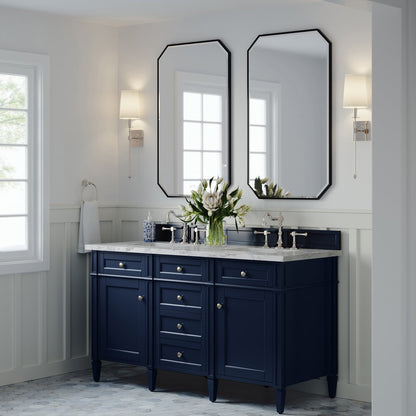 James Martin - Brittany 60" Double Vanity, Victory Blue w/ 3 CM Carrara Marble Top - 650-V60D-VBL-3CAR view 4