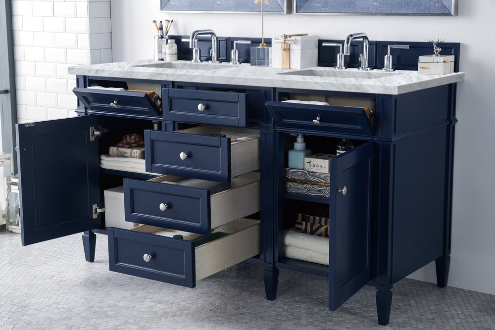 James Martin - Brittany 60" Double Vanity, Victory Blue w/ 3 CM Carrara Marble Top - 650-V60D-VBL-3CAR view 5
