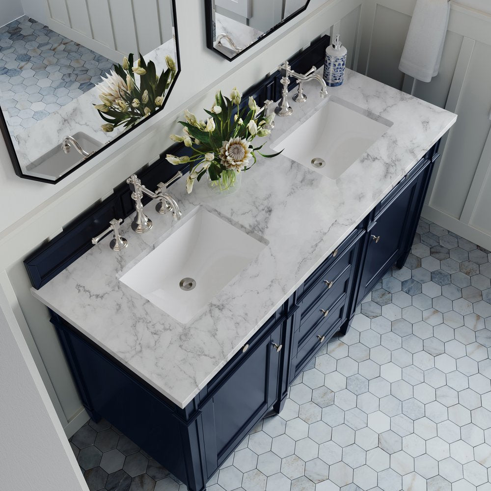 James Martin - Brittany 60" Double Vanity, Victory Blue w/ 3 CM Carrara Marble Top - 650-V60D-VBL-3CAR view 7