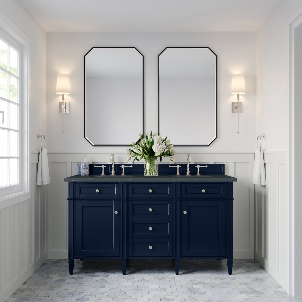 James Martin - Brittany 60" Double Vanity, Victory Blue w/ 3 CM Charcoal Soapstone Silestone Top - 650-V60D-VBL-3CSP view 3