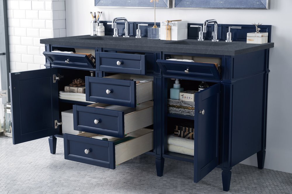 James Martin - Brittany 60" Double Vanity, Victory Blue w/ 3 CM Charcoal Soapstone Silestone Top - 650-V60D-VBL-3CSP view 5