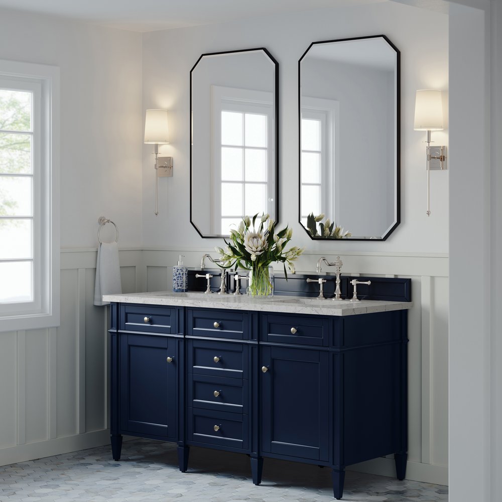 James Martin - Brittany 60" Double Vanity, Victory Blue w/ 3 CM Eternal Jasmine Pearl Silestone Top - 650-V60D-VBL-3EJP view 4