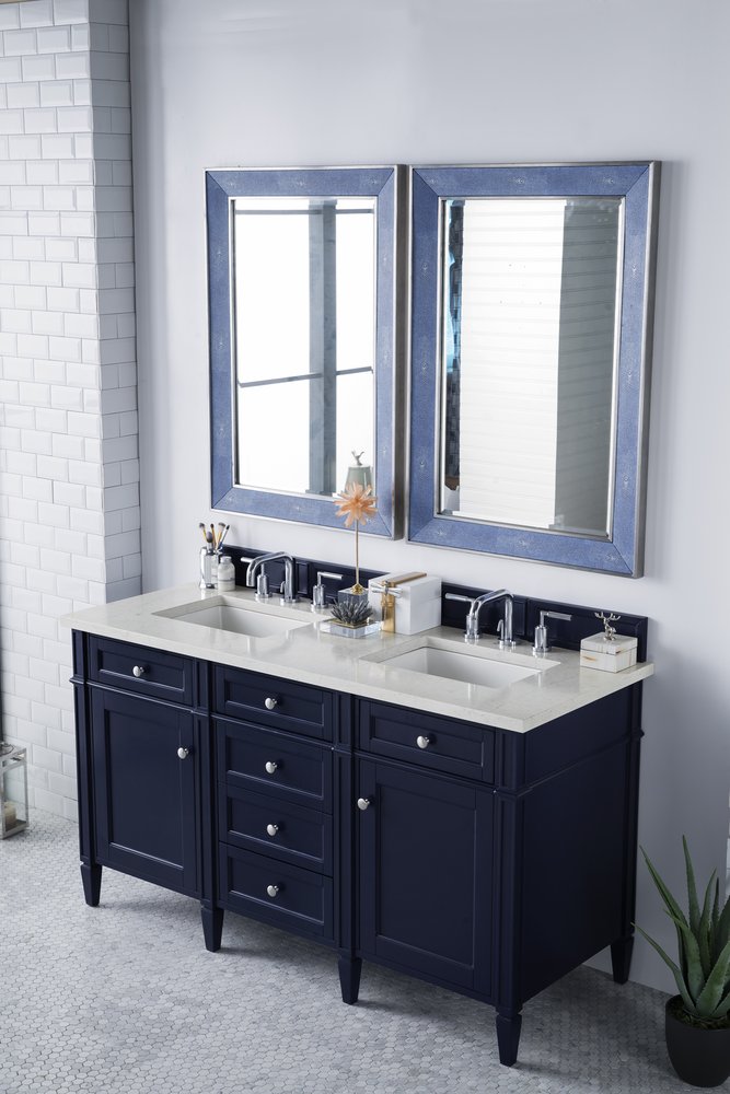 James Martin - Brittany 60" Double Vanity, Victory Blue w/ 3 CM Eternal Jasmine Pearl Silestone Top - 650-V60D-VBL-3EJP view 9