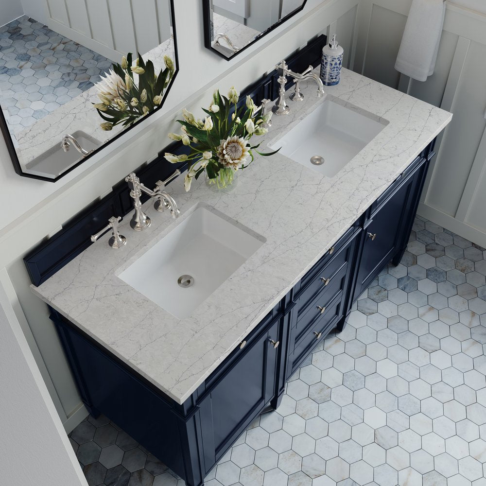 James Martin - Brittany 60" Double Vanity, Victory Blue w/ 3 CM Eternal Jasmine Pearl Silestone Top - 650-V60D-VBL-3EJP view 10