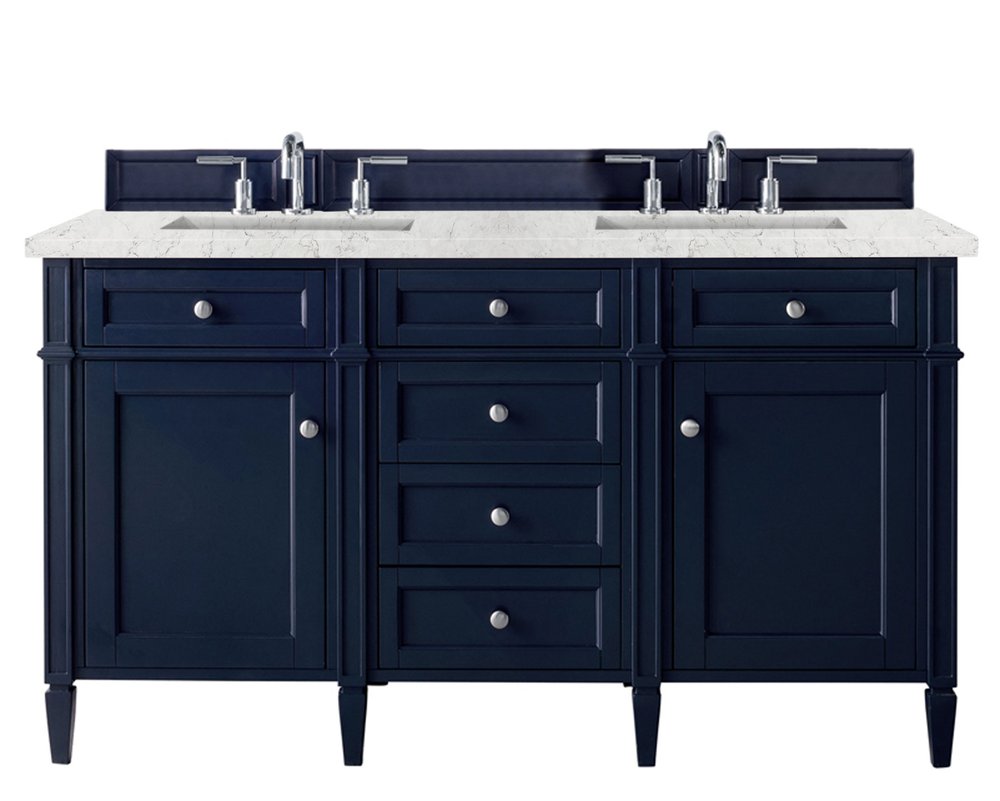 James Martin - Brittany 60" Double Vanity, Victory Blue w/ 3 CM Eternal Jasmine Pearl Silestone Top w/FreePower Wireless Charger - 650-V60D-VBL-FEJP view 1