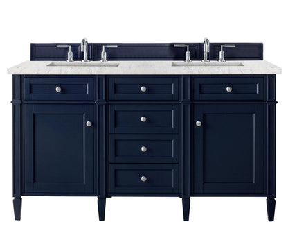 James Martin - Brittany 60" Double Vanity, Victory Blue w/ 3 CM Eternal Jasmine Pearl Silestone Top w/FreePower Wireless Charger - 650-V60D-VBL-FEJP view 1