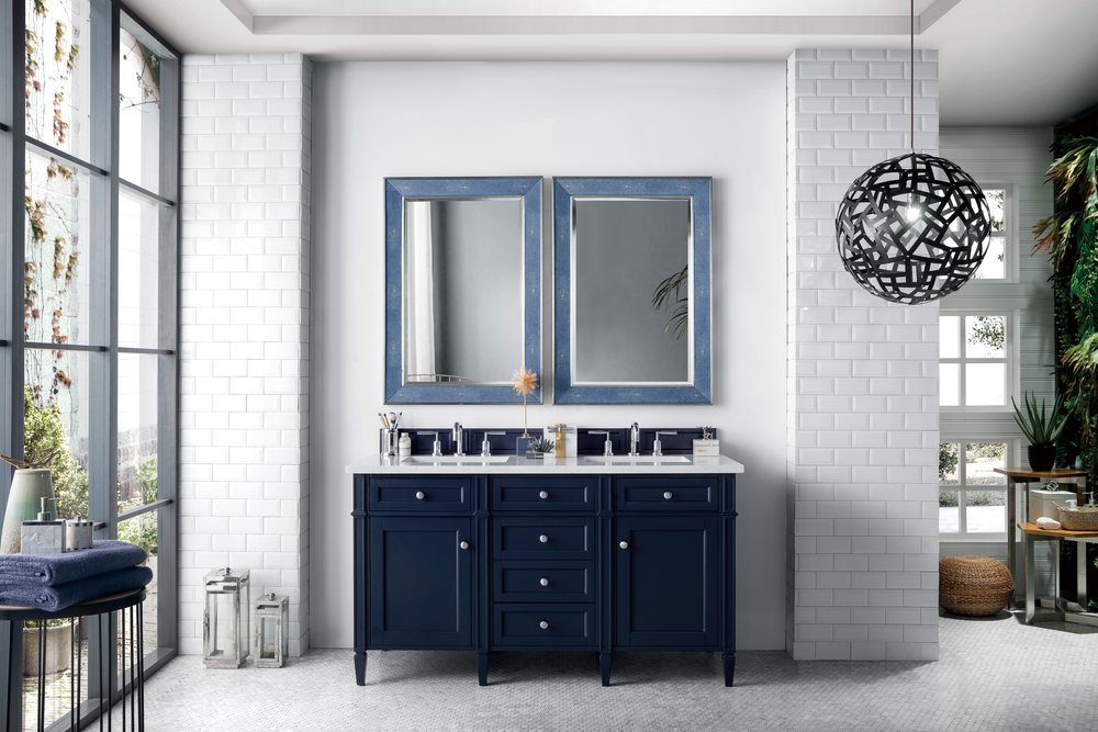 James Martin - Brittany 60" Double Vanity, Victory Blue w/ 3 CM Eternal Jasmine Pearl Silestone Top w/FreePower Wireless Charger - 650-V60D-VBL-FEJP view 4