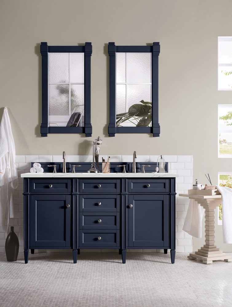 James Martin - Brittany 60" Double Vanity, Victory Blue w/ 3 CM Ethereal Noctis Silestone Top w/FreePower Wireless Charger - 650-V60D-VBL-FENC view 4