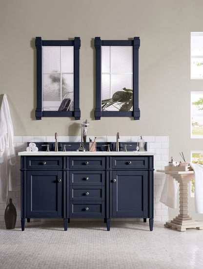 James Martin - Brittany 60" Double Vanity, Victory Blue w/ 3 CM Ethereal Noctis Silestone Top w/FreePower Wireless Charger - 650-V60D-VBL-FENC view 4